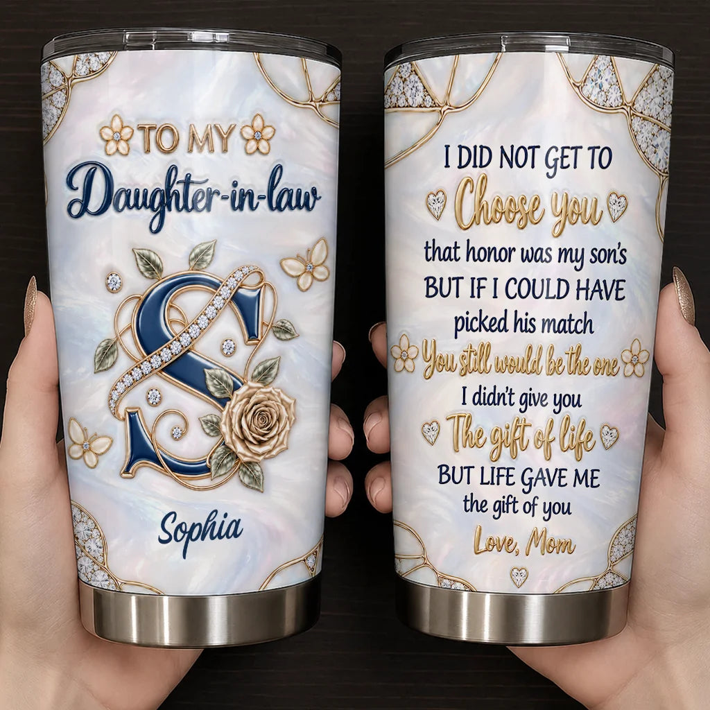 Personalized To My Daughter-in-Law Navy Initial & Champagne Rose 20oz Tumbler – Custom Name Gift For Daughter-in-law