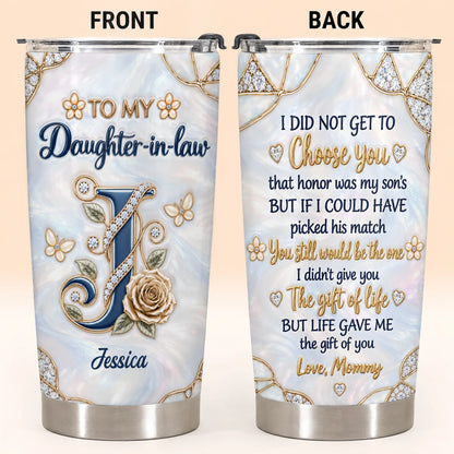 Personalized To My Daughter-in-Law Navy Initial & Champagne Rose 20oz Tumbler – Custom Name Gift For Daughter-in-law