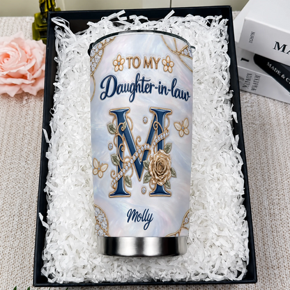 Personalized To My Daughter-in-Law Navy Initial & Champagne Rose 20oz Tumbler – Custom Name Gift For Daughter-in-law