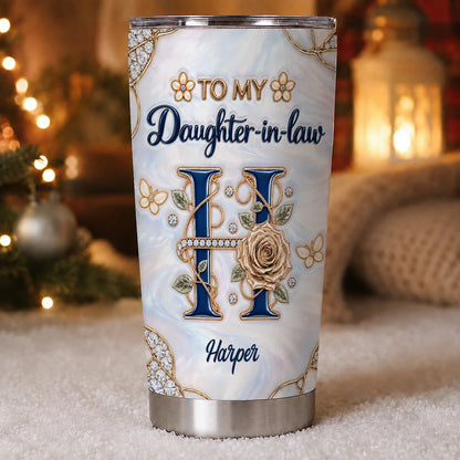 Personalized To My Daughter-in-Law Navy Initial & Champagne Rose 20oz Tumbler – Custom Name Gift For Daughter-in-law