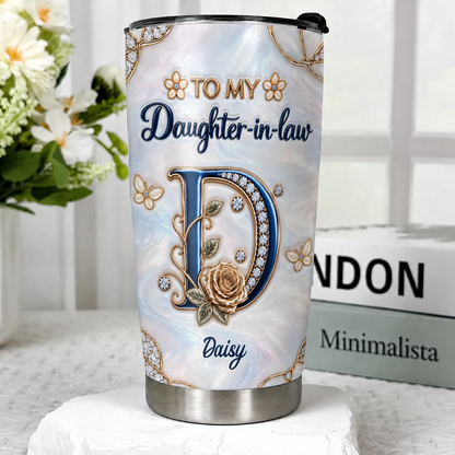 Personalized To My Daughter-in-Law Navy Initial & Champagne Rose 20oz Tumbler – Custom Name Gift For Daughter-in-law