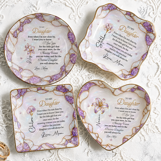 To My Daughter Personalized Birth Flower Ceramic Jewelry Dish, Custom Name Gift For Daughter