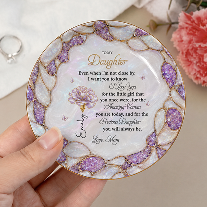 To My Daughter Personalized Birth Flower Ceramic Jewelry Dish, Custom Name Gift For Daughter
