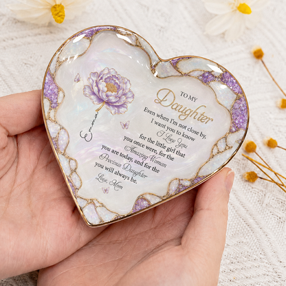To My Daughter Personalized Birth Flower Ceramic Jewelry Dish, Custom Name Gift For Daughter