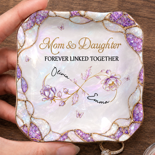 Personalized Mom & Daughter Jewelry Dish – Forever Linked Together Infinity Custom Names Gift For Daughter