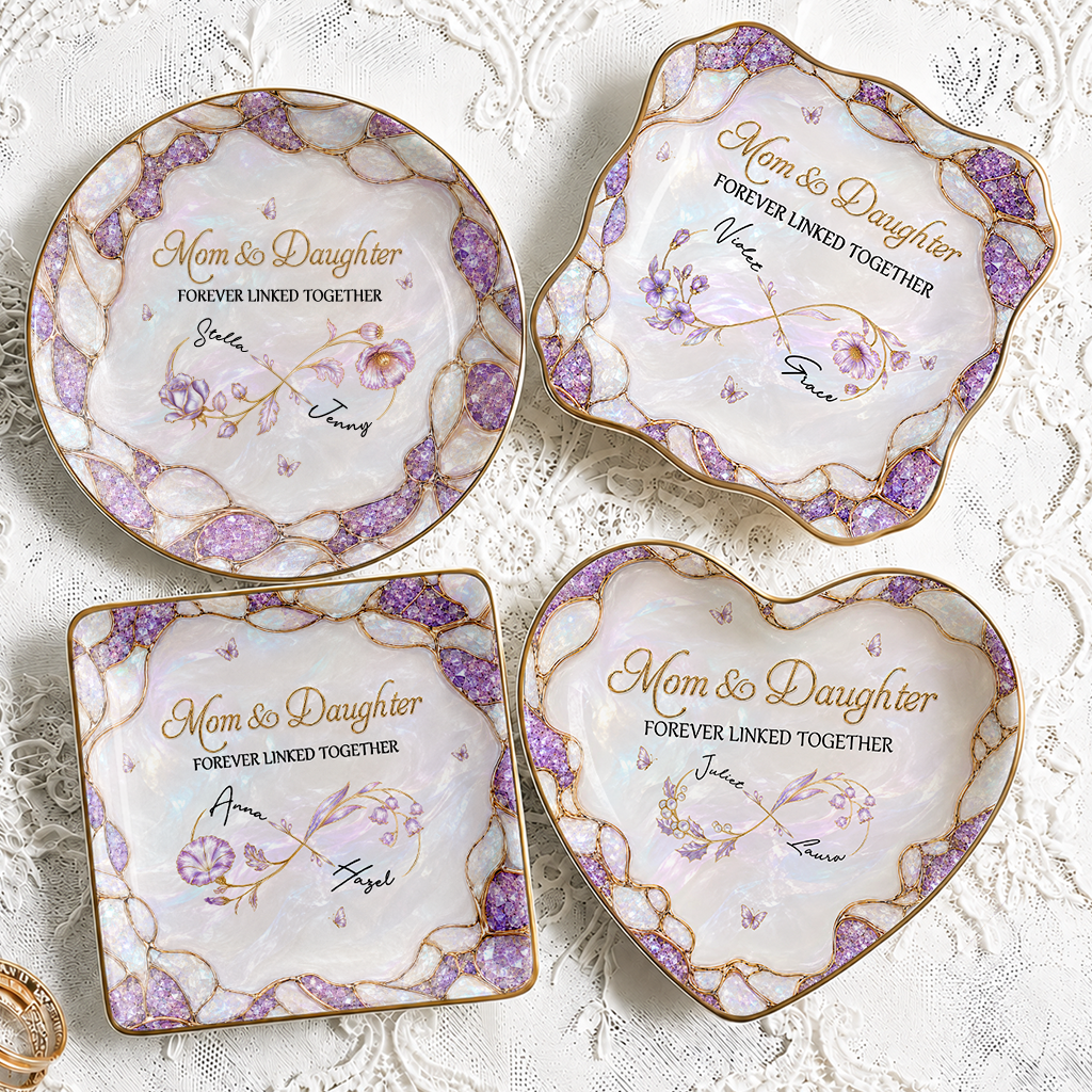 Personalized Mom & Daughter Jewelry Dish – Forever Linked Together Infinity Custom Names Gift For Daughter