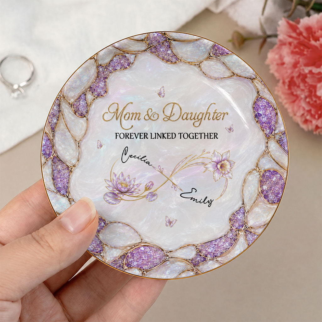 Personalized Mom & Daughter Jewelry Dish – Forever Linked Together Infinity Custom Names Gift For Daughter