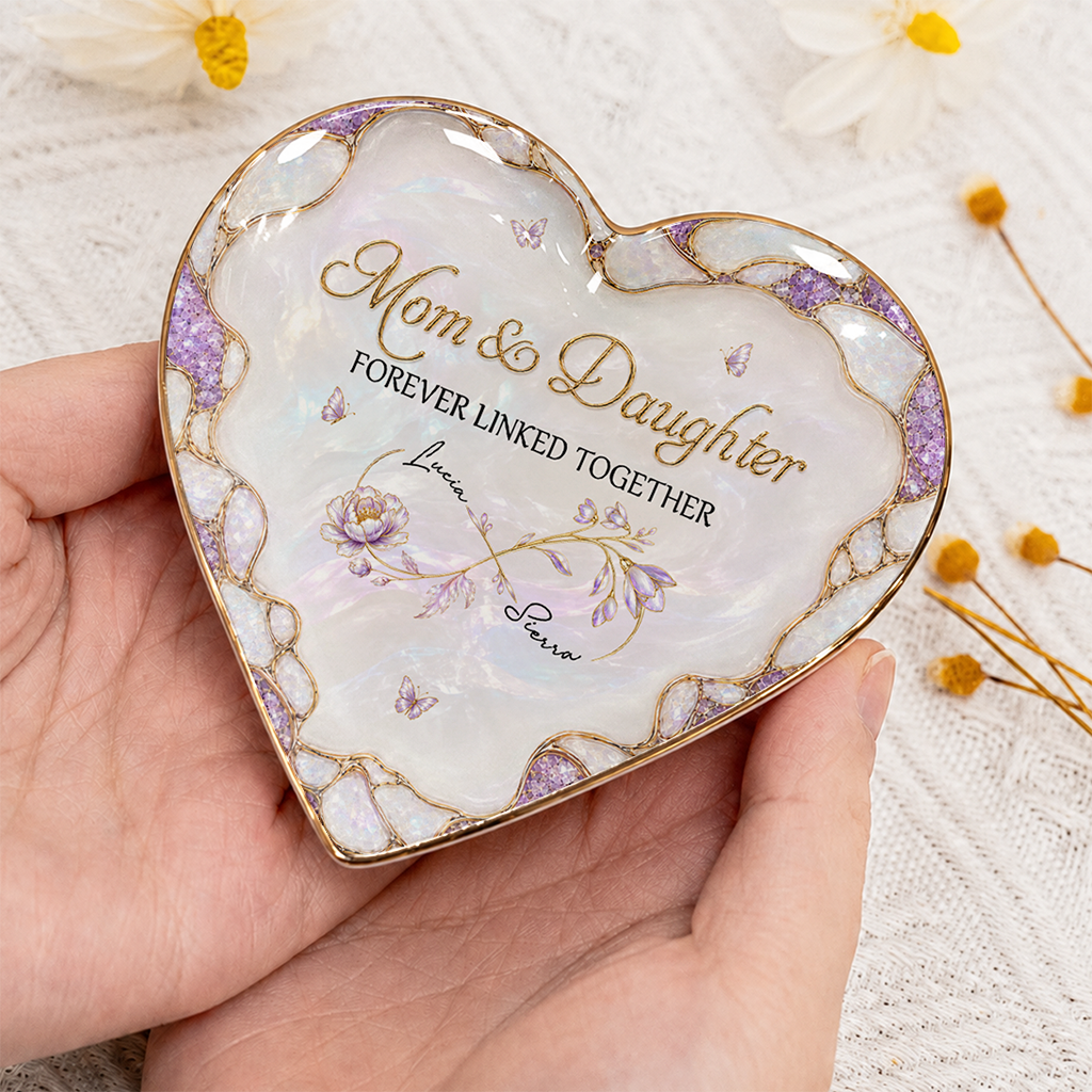 Personalized Mom & Daughter Jewelry Dish – Forever Linked Together Infinity Custom Names Gift For Daughter