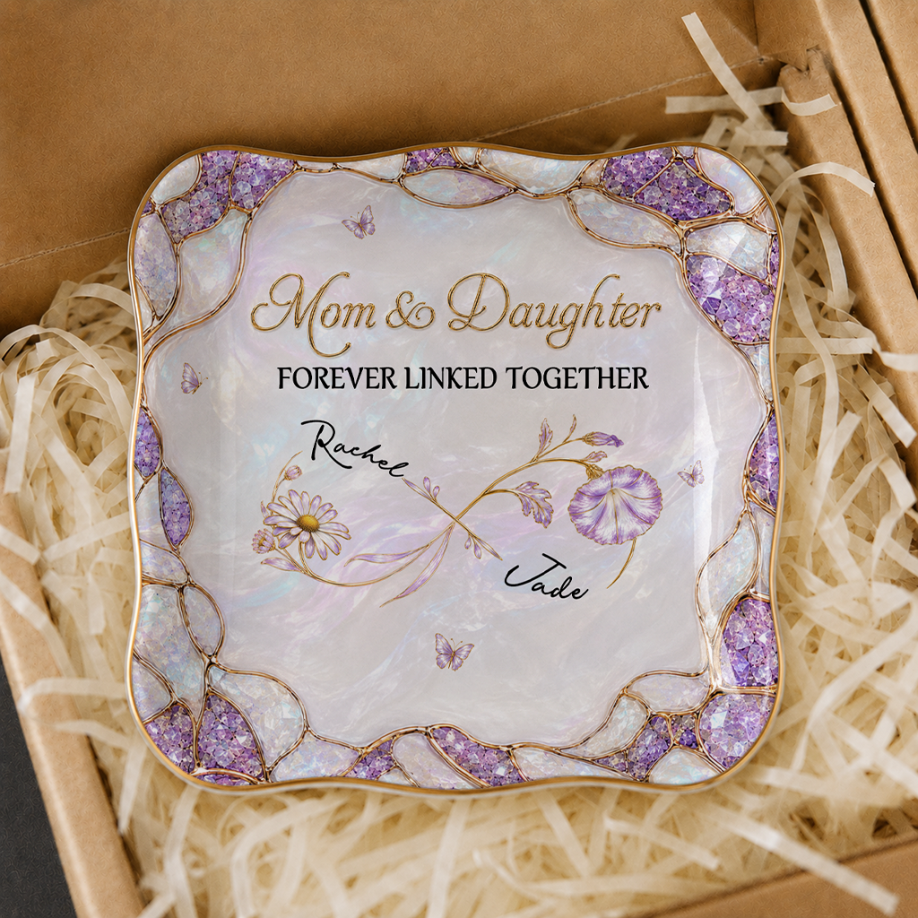 Personalized Mom & Daughter Jewelry Dish – Forever Linked Together Infinity Custom Names Gift For Daughter