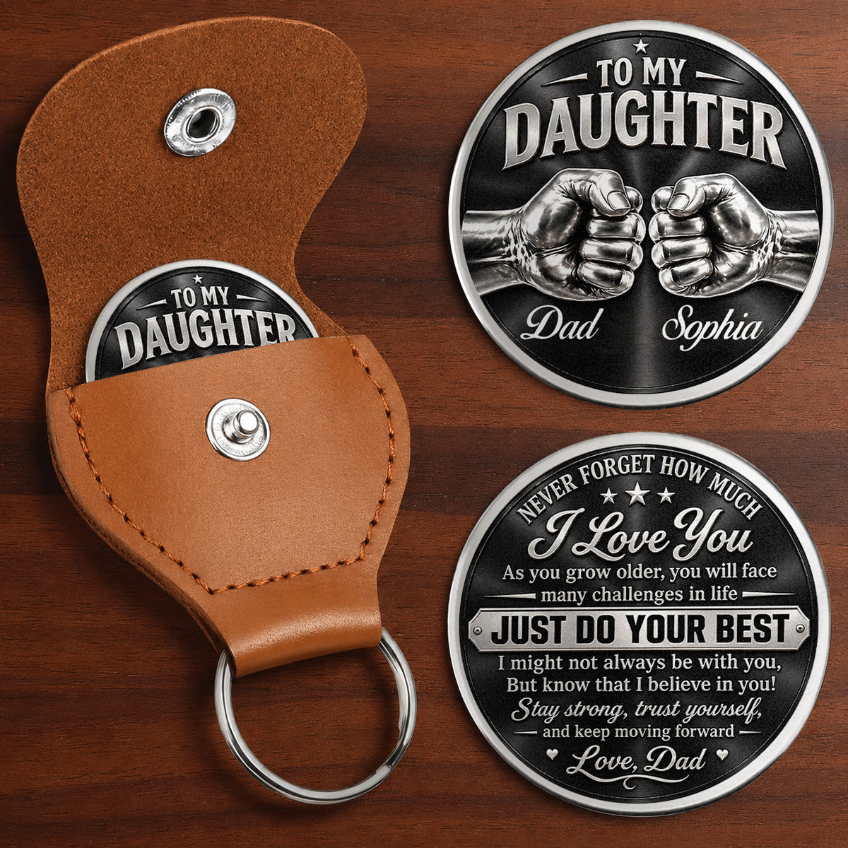Personalized To My Daughter Pocket Hug Coin – Just Do Your Best Fist Bump Dad & Daughter Custom Names Gift For Daughter