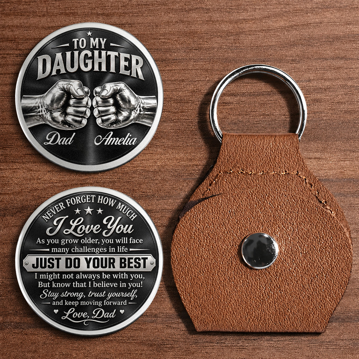 Personalized To My Daughter Pocket Hug Coin – Just Do Your Best Fist Bump Dad & Daughter Custom Names Gift For Daughter