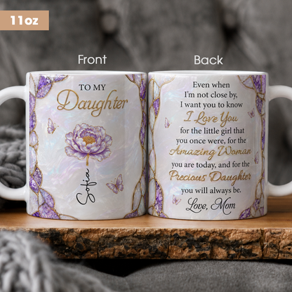 To My Daughter Personalized Birth Flower Ceramic Mug, Custom Name Gift For Daughter