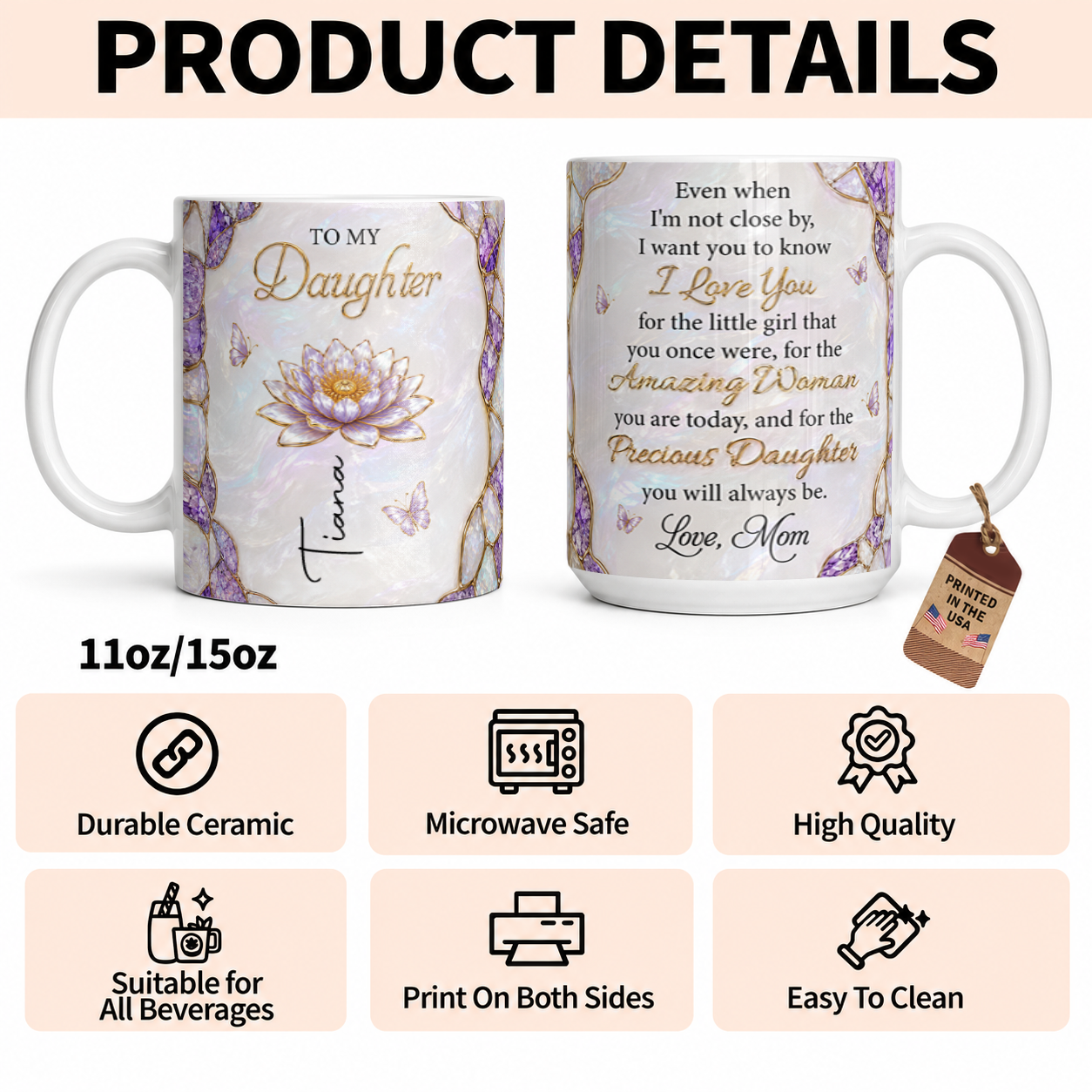 To My Daughter Personalized Birth Flower Ceramic Mug, Custom Name Gift For Daughter