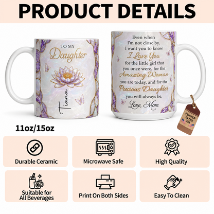 To My Daughter Personalized Birth Flower Ceramic Mug, Custom Name Gift For Daughter