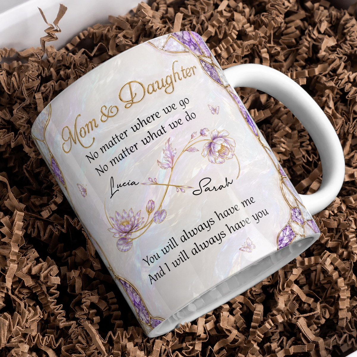 Mug personnalisé Maman & Fille – Peu importe où nous allons, cadeau avec prénoms personnalisés pour fille, symbole infini