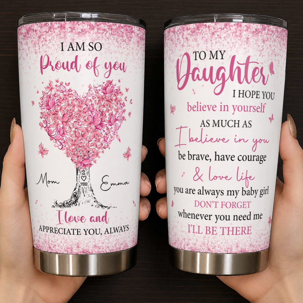 Personalized To My Daughter 20oz Premium Stainless Steel Tumbler – Pink Heart Tree Custom Names Gift For Daughter