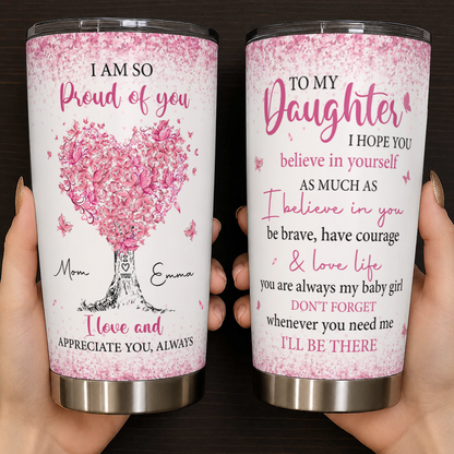 Personalized To My Daughter 20oz Premium Stainless Steel Tumbler – Pink Heart Tree Custom Names Gift For Daughter