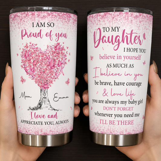 Personalized To My Daughter 20oz Premium Stainless Steel Tumbler – Pink Heart Tree Custom Names Gift For Daughter
