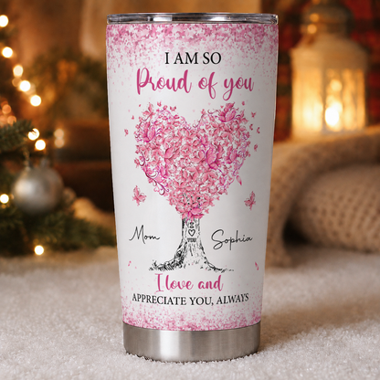 Personalized To My Daughter 20oz Premium Stainless Steel Tumbler – Pink Heart Tree Custom Names Gift For Daughter