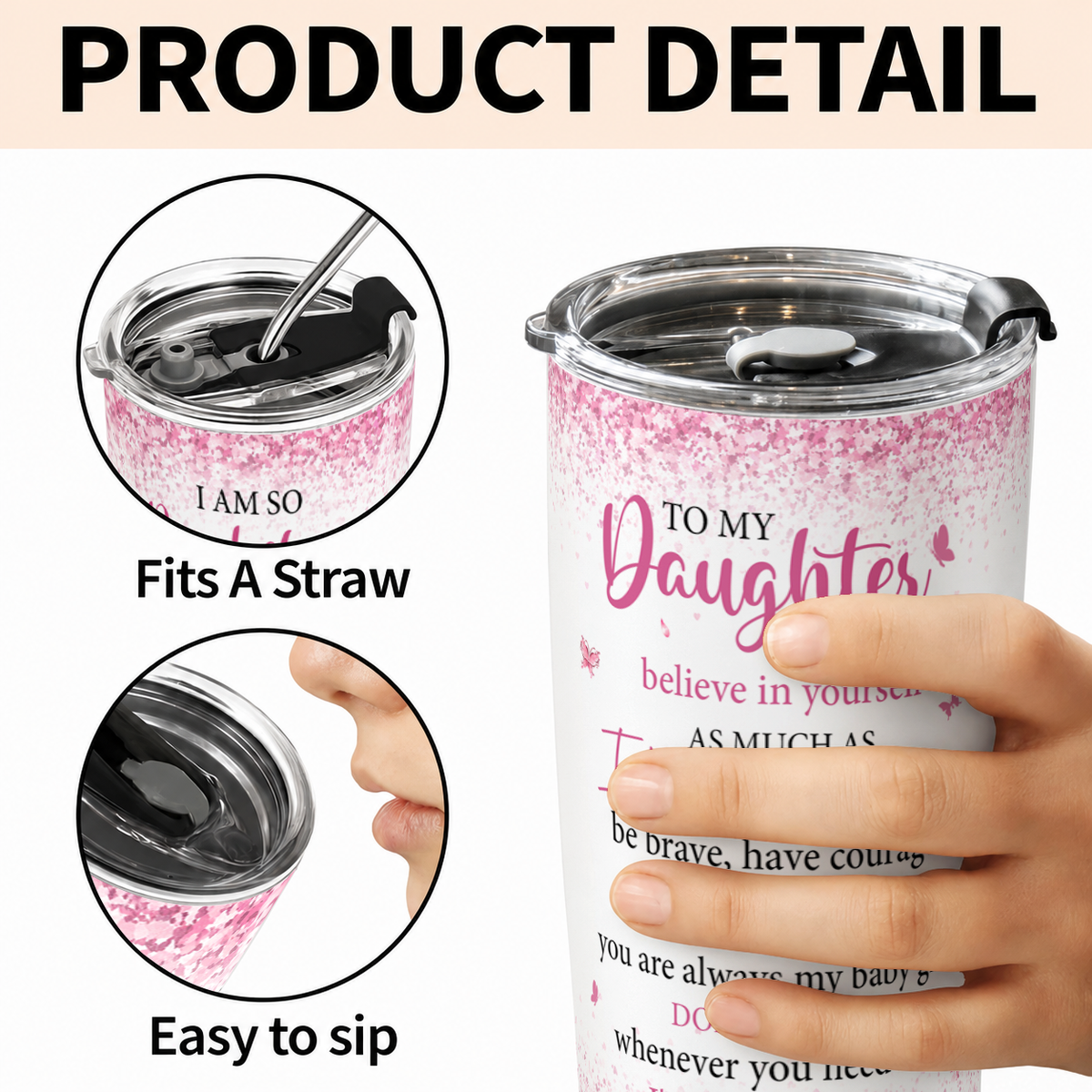 Personalized To My Daughter 20oz Premium Stainless Steel Tumbler – Pink Heart Tree Custom Names Gift For Daughter