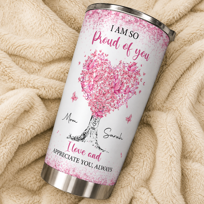 Personalized To My Daughter 20oz Premium Stainless Steel Tumbler – Pink Heart Tree Custom Names Gift For Daughter