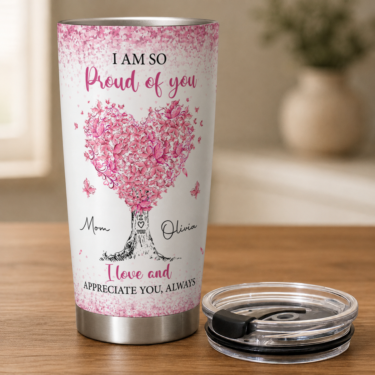 Personalized To My Daughter 20oz Premium Stainless Steel Tumbler – Pink Heart Tree Custom Names Gift For Daughter