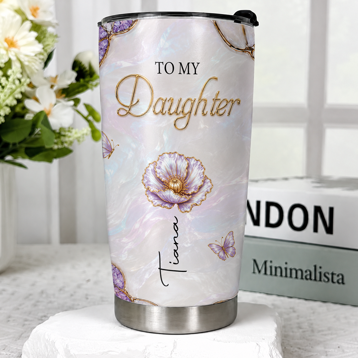 To My Daughter Personalized Birth Flower Tumbler, Custom Name Gift For Daughter