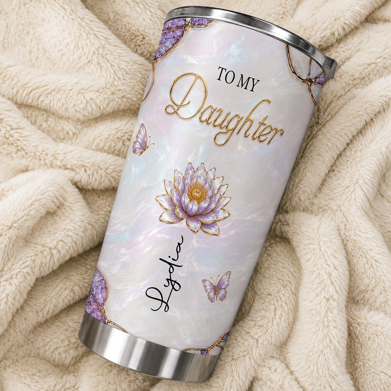To My Daughter Personalized Birth Flower Tumbler, Custom Name Gift For Daughter
