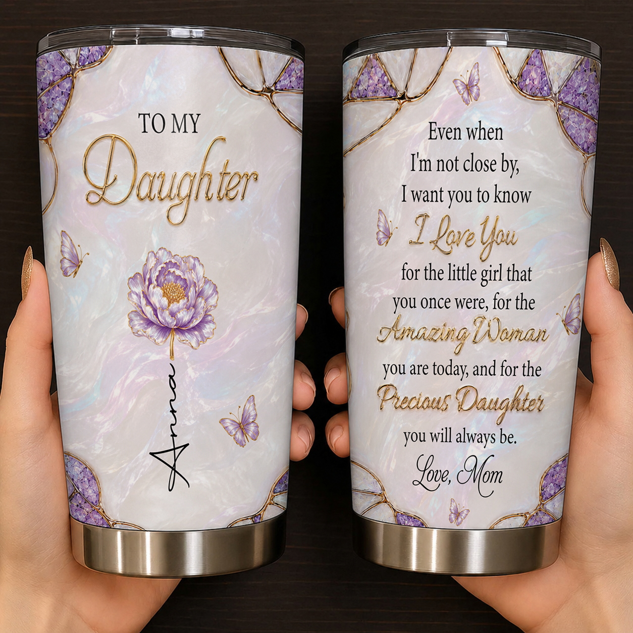 To My Daughter Personalized Birth Flower Tumbler, Custom Name Gift For Daughter