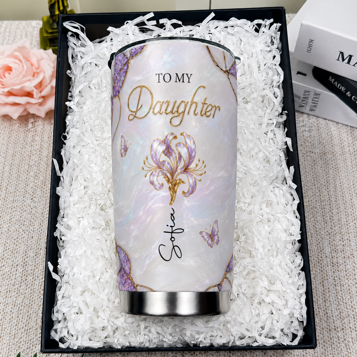 To My Daughter Personalized Birth Flower Tumbler, Custom Name Gift For Daughter