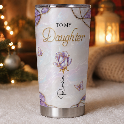 To My Daughter Personalized Birth Flower Tumbler, Custom Name Gift For Daughter