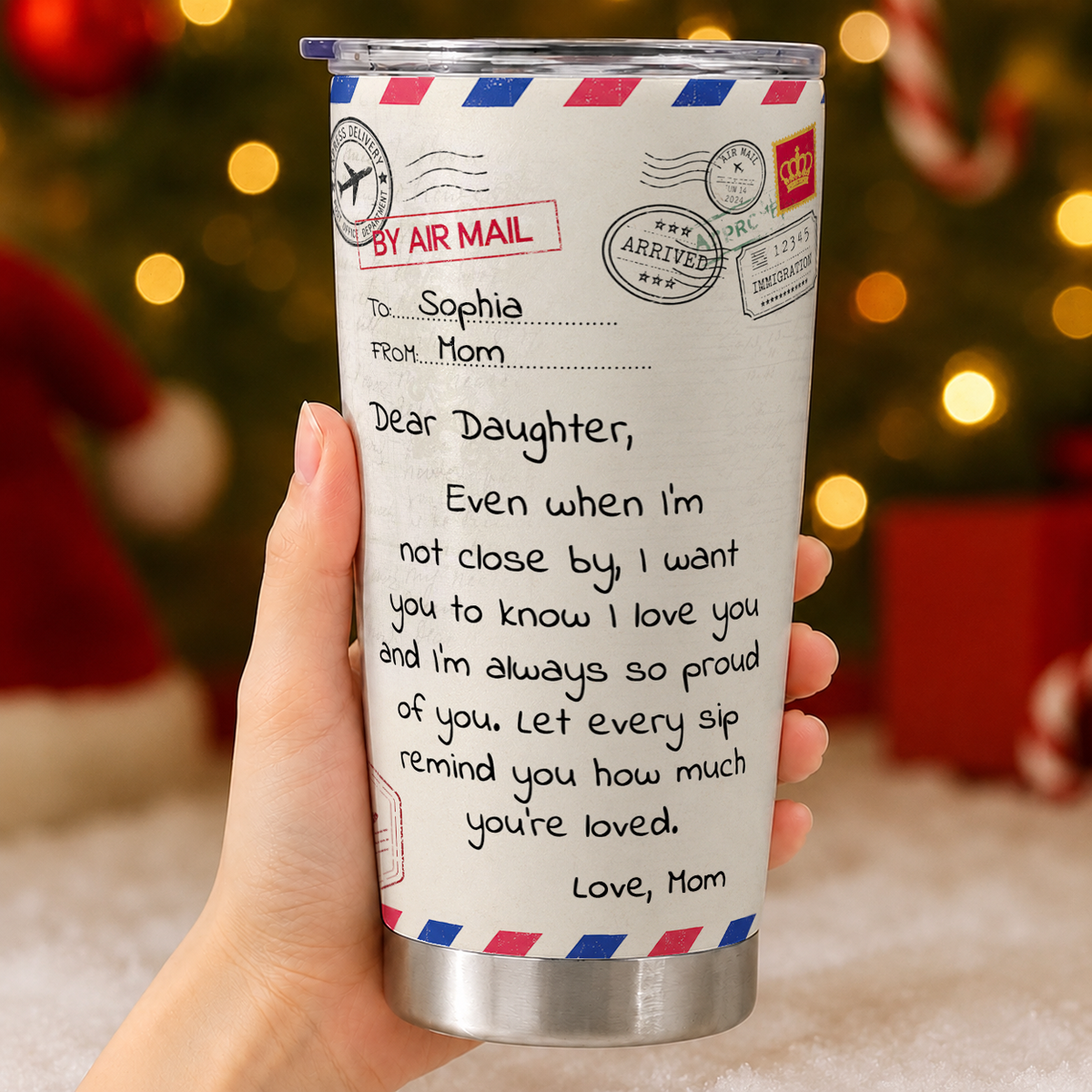 Personalized To My Daughter  20oz Premium Stainless Steel Tumbler – Air Mail Letter Custom Names Gift For Daughter