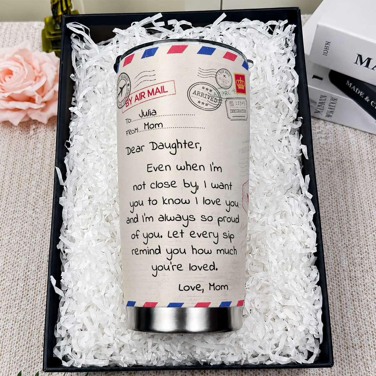 Personalized To My Daughter  20oz Premium Stainless Steel Tumbler – Air Mail Letter Custom Names Gift For Daughter