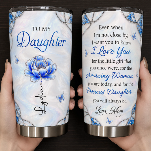 Personalized To My Daughter 20oz Premium Stainless Steel Tumbler – Blue Sapphire Jewel Peony Amazing Woman Precious Daughter Custom Name Gift For Daughter