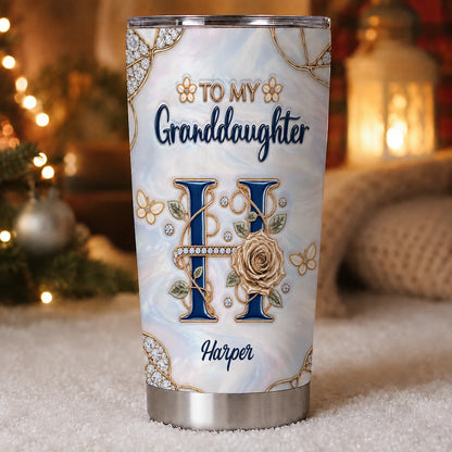 Personalized To My Granddaughter Navy Initial & Champagne Rose 20oz Tumbler – Custom Name Gift for Granddaughter