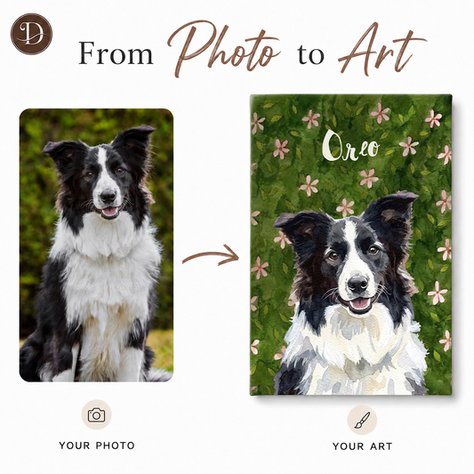 Personalized Dog Portrait Canvas, Custom Pet Photo Art with Name
