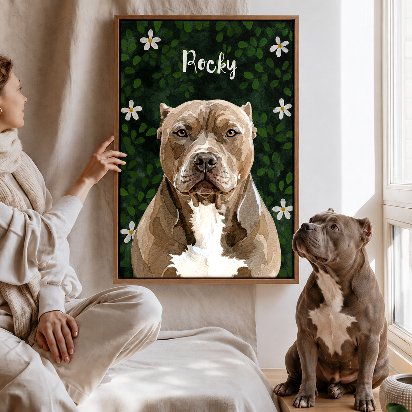 Personalized Dog Portrait Canvas, Custom Pet Photo Art with Name