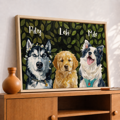 Personalized Dog Portrait Canvas, Custom Pet Photo Art with Name