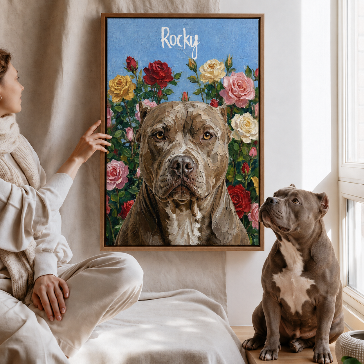 Personalized Dog Portrait Canvas, Custom Pet Photo Floral Art