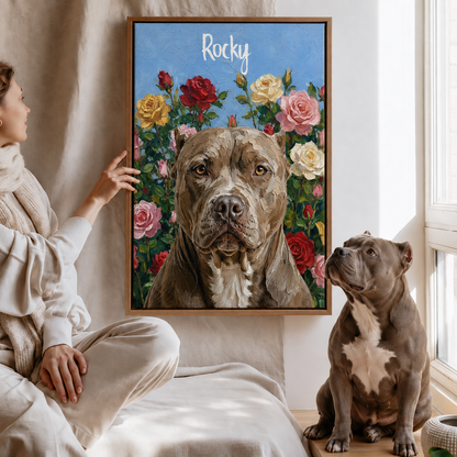 Personalized Dog Portrait Canvas, Custom Pet Photo Floral Art