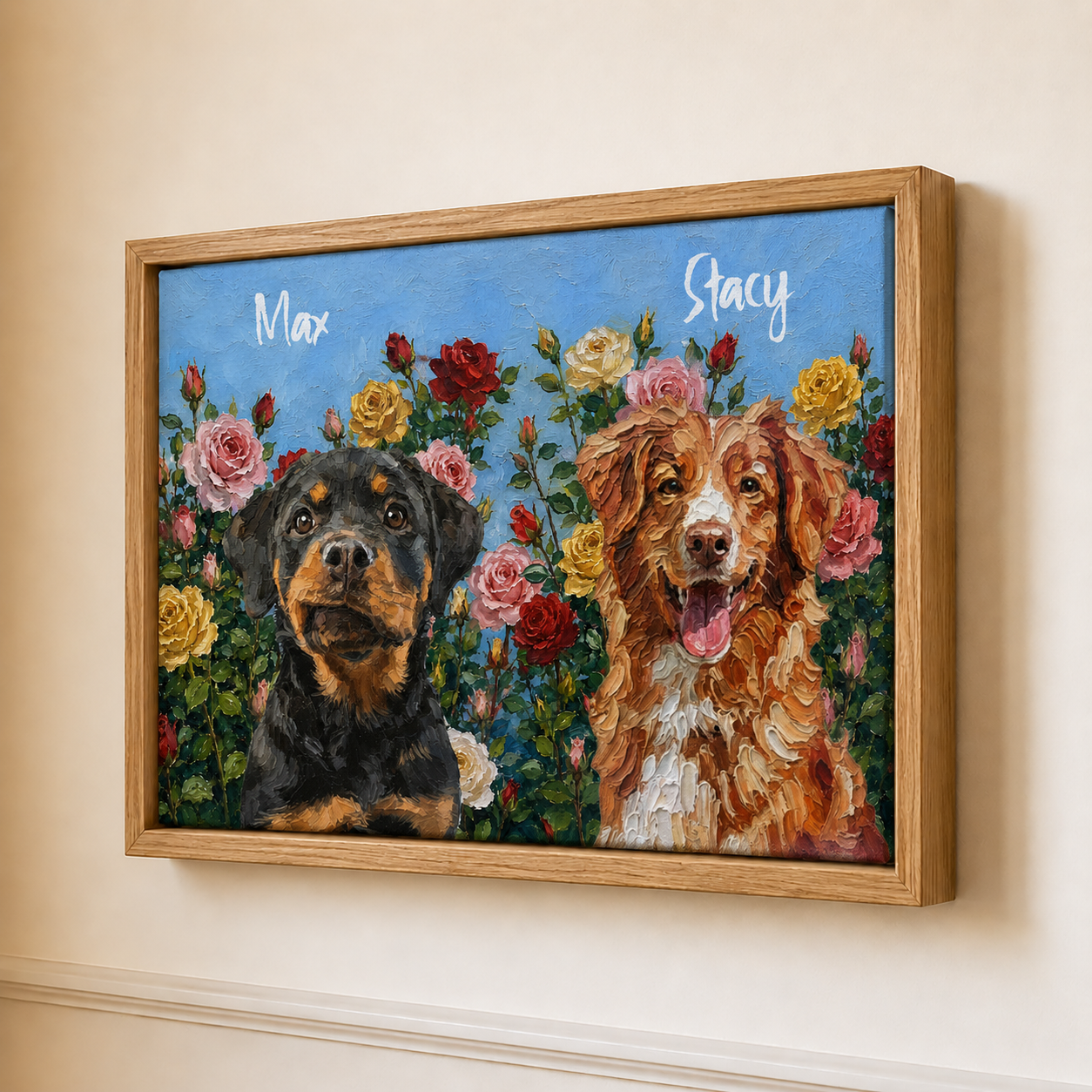 Personalized Dog Portrait Canvas, Custom Pet Photo Floral Art