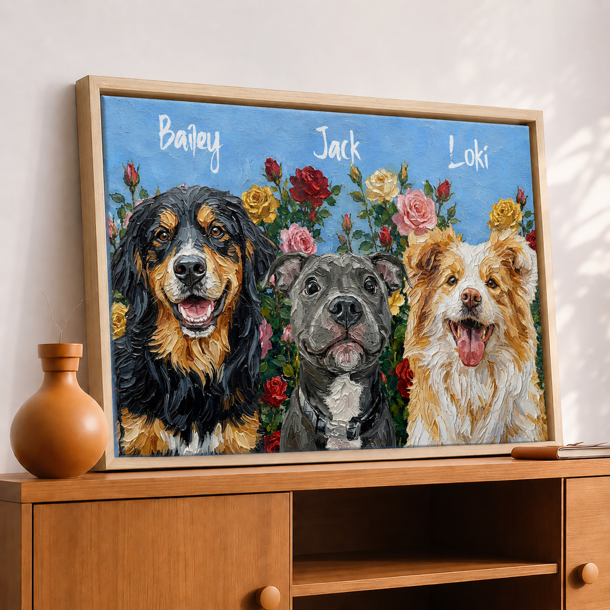 Personalized Dog Portrait Canvas, Custom Pet Photo Floral Art