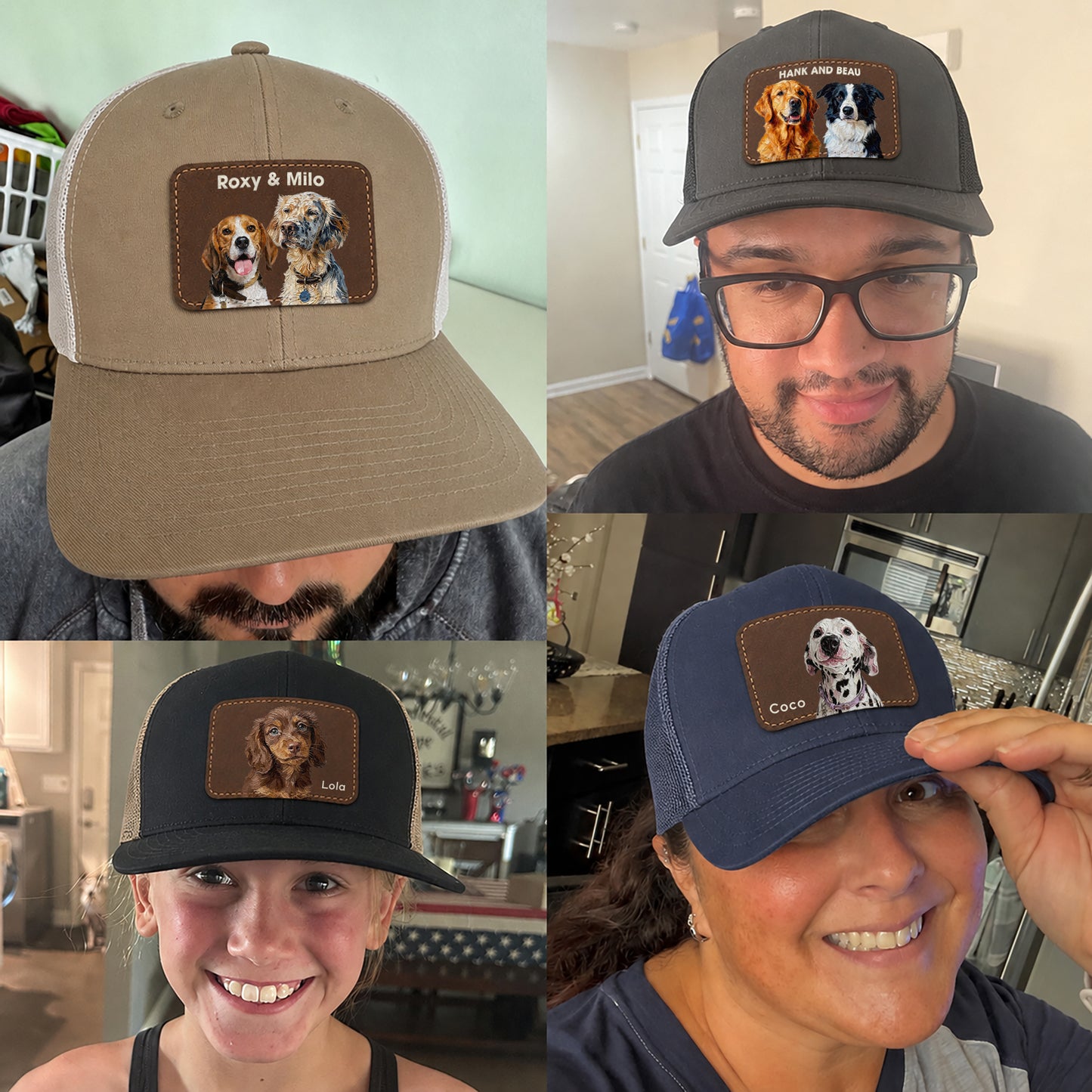 Personalized Dog Portrait Leather Patch Trucker Cap, Custom Pet Photo Snapback, Dog Lover Gift