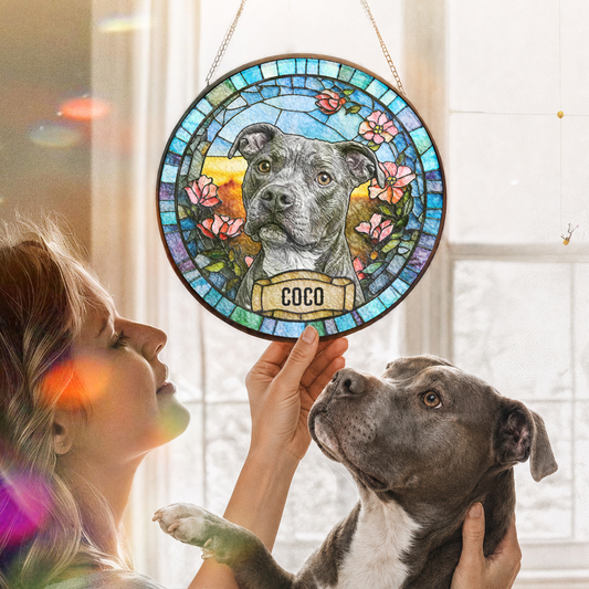 Personalized Dog Portrait Stained Glass Suncatcher, Custom Pet Photo Window Decor Gift for Dog Lovers