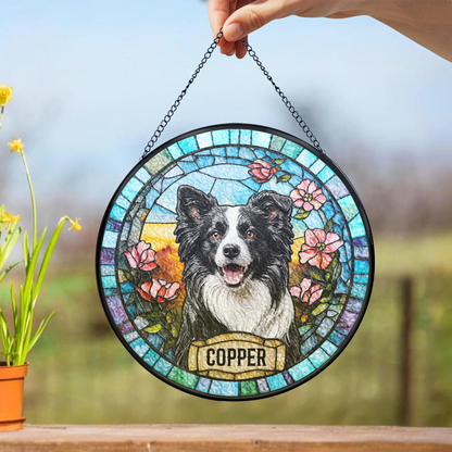 Personalized Dog Portrait Stained Glass Suncatcher, Custom Pet Photo Window Decor Gift for Dog Lovers
