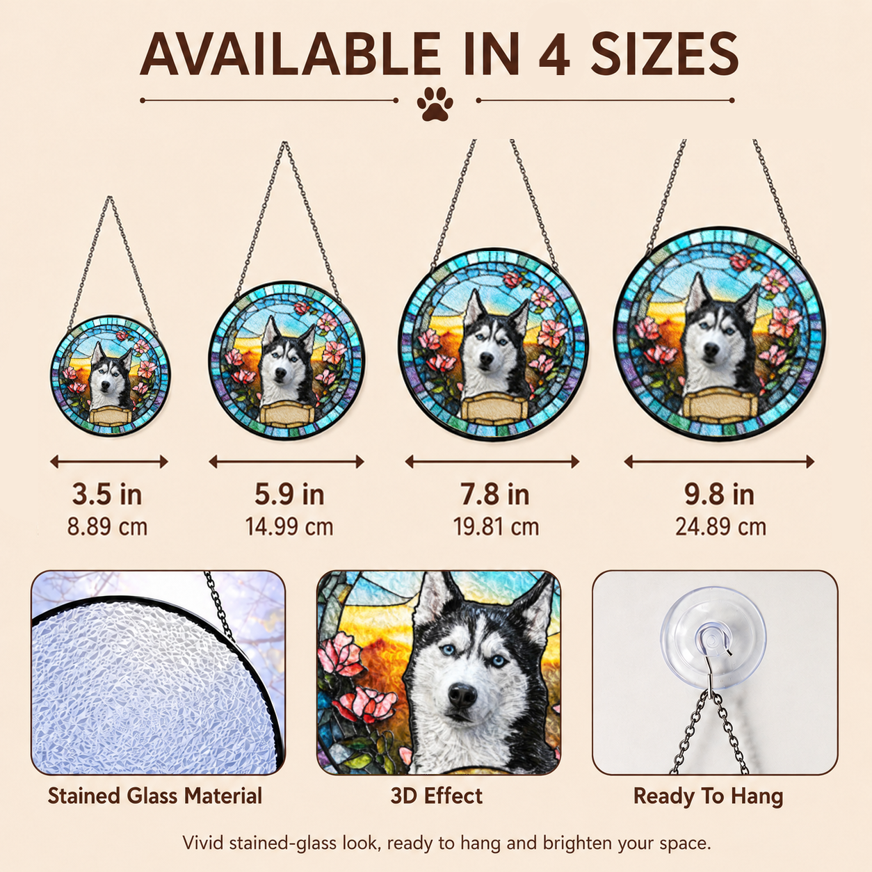Personalized Dog Portrait Stained Glass Suncatcher, Custom Pet Photo Window Decor Gift for Dog Lovers