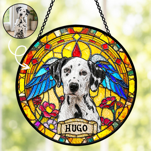 Personalized Dog Portrait Stained Glass Suncatcher, Custom Pet Memorial Gift for Dog Lovers