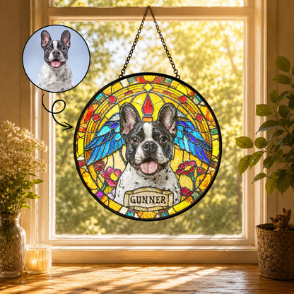 Personalized Dog Portrait Stained Glass Suncatcher, Custom Pet Memorial Gift for Dog Lovers