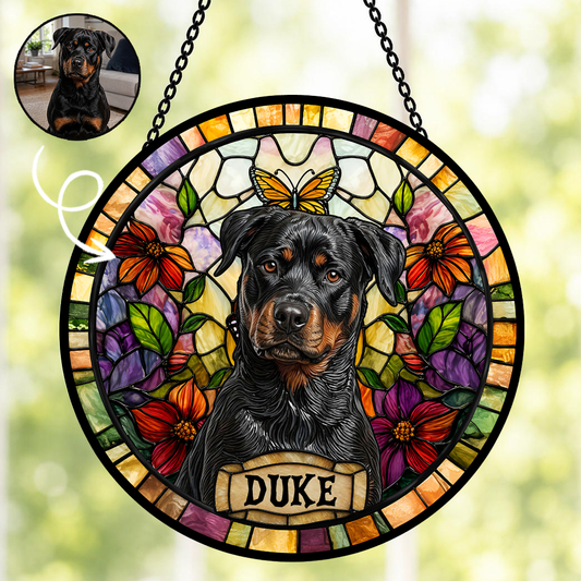 Personalized Pet Portrait Stained Glass Suncatcher, Custom Gift for Dog Lovers