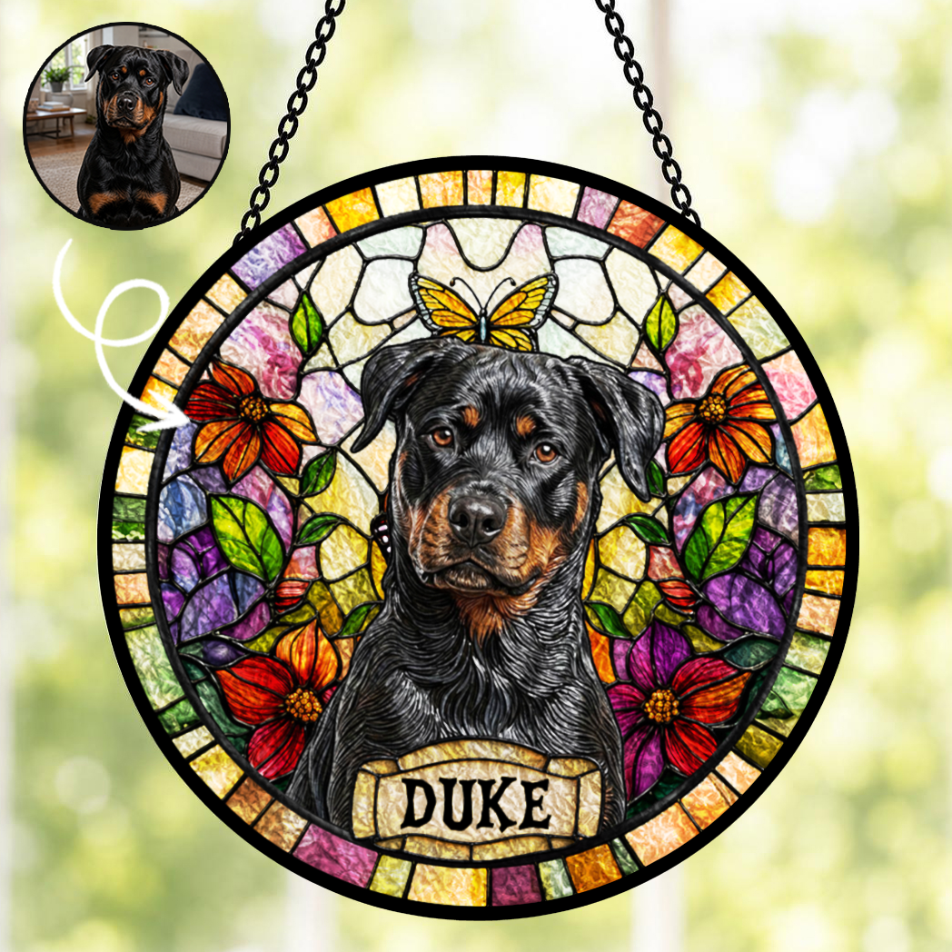 Personalized Pet Portrait Stained Glass Suncatcher, Custom Gift for Dog Lovers